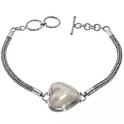 925 Silver White Ocean Pearl Heart Mabe Pearl Sterling Chain Bracelet 7.5-8  • $59.95