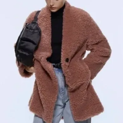 $35 • Buy ZARA Oversized Teddy Coat Rose Bloggers & Influencers Favorite Size XS
