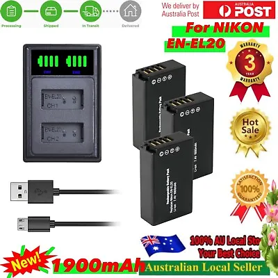 LED DualCharger +3x Battery For Nikon 1 EN-EL20a EN-EL20 MH27 Coolpix P1000 P950 • $67.20