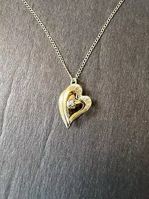Vintage 14k Solid YG Chain & GF Real Diamond Heart Pendant Necklace 16” • $95