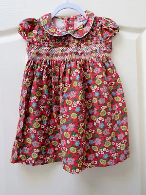 £12 • Buy CATH KIDSTON Soft Needlecord Smocked Dress 70s Retro Style Floral 1 - 2 Years
