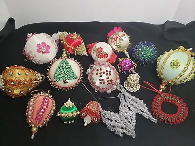 Vintage Hand Made Beaded Sequined Christmas Ornaments  Lot Of 18 • $38