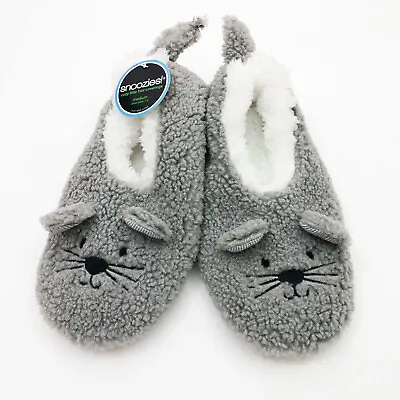 Snoozies Women's Gray Mouse With Gray & White Checke Ears Slippers Medium 7/8 • $14.99