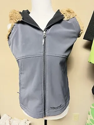 Marmot Womens Vest Grey Hooded Faux Fur Furlong M2 Softshell Stretch Sz S • $24.99