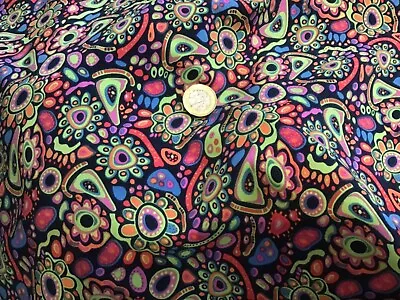 £0.99 • Buy Peached Stretch Silky Satin Funky Print Dress Fabric 57 Inch Or 145 Wide