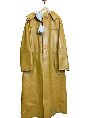 Salvatore Ferragamo Women's Vimini Leather Trench Coat Size 48 Mustard Yellow • $720