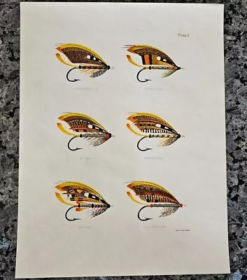 RARE Vintage Fly Fishing Art • Salmon Flies Plate 2 ☆ Wyman & Sons London 8x10  • $28