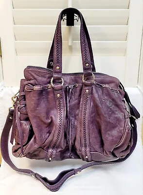 Large Junior Drake Purple Leather Shoulder Bag Straps Pocket Detail Boho  • $89.99