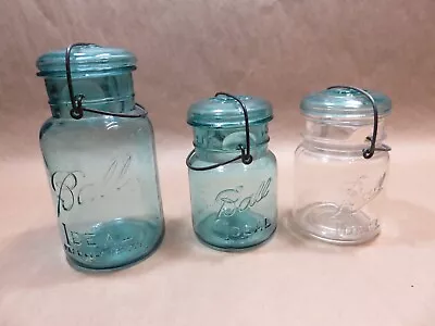Set Of 3 Ball Ideal Glass Jars And Lids. Used. Regular Wear But No Major Flaws • $1