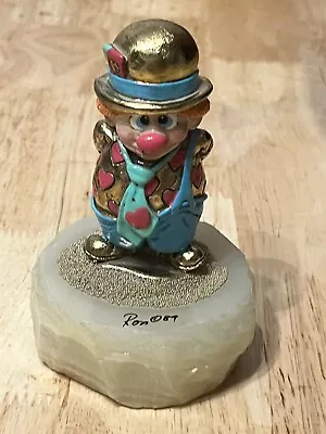 Vintage Ron Lee Heart Clown Figure 24Ct Gold Beads Onyx Base Hand-Painted Read￼ • $90