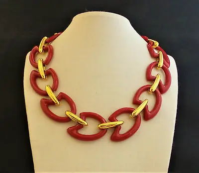 Vintage Monet Chunky  Christmas Red  Lucite Collar Necklace 18  • $28.50