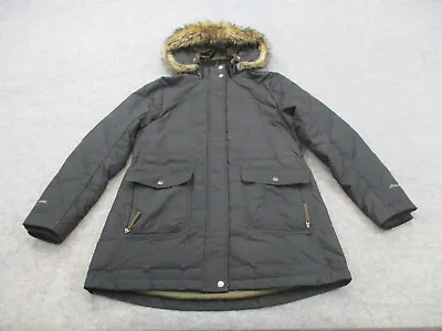 Eddie Bauer Jacket Womens Large Black Quilted Full Zip Fur Hooded Down Coat • $39.96