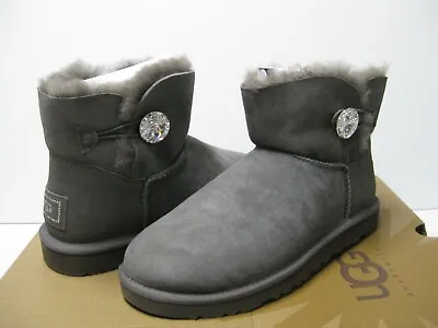 Ugg Mini Bailey Button Bling Women Boots Suede Grey Us 6 /uk 4 /eu 37 /jp 23 • $139.99