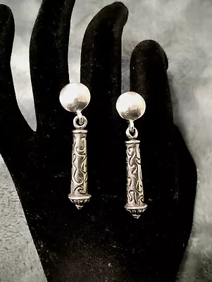 Vintage & Elegant Bali Design Dangle Earrings ~ Silver Tone -Not Sterling Silver • $18