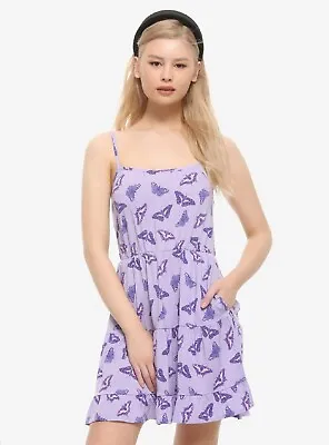 Pastel Goth Hot Topic Lavender Butterfly Print Dress Size XS PocketsCuteKawaii • £18.50