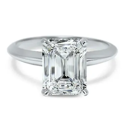 £195.57 • Buy 3.0 TCW Emerald Cut White Moissanite Engagement Ring In 14K White Gold Plated