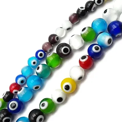 $5.99 • Buy Multi-Color Evil Eye Glass Smooth Round Beads 6mm 8mm 10mm 15.5  Strand
