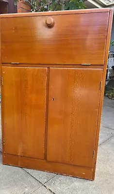 Bar Drinks Cabinet Mid Century Vintage Solid Wood Silky Oak Perfect Workmanship • $1350