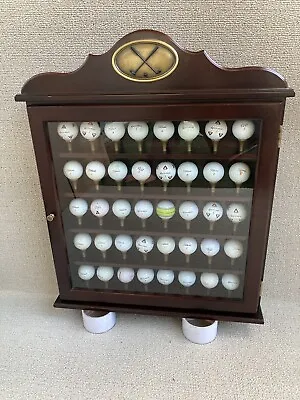 Wooden Golf Ball Wall Glass Display Cabinet Holds 40 Balls On Tees 26x20x5 • $149.95