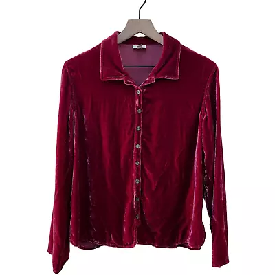 J. Jill Velvet Poet Button Down Blouse Shirt Top Rayon Silk Blend Women's Medium • $29.95