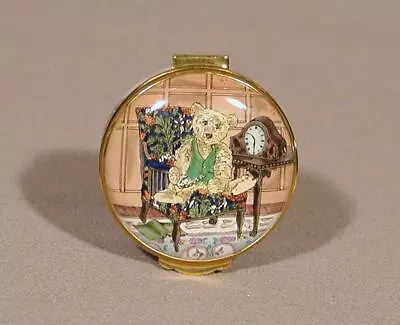 $80 • Buy Crummles Enameled Hinged Trinket Box - Teddy Bear W/Clock & Pocket Watch