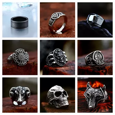 Men's Viking Punk Stainless Steel Ring Cross Celtic Biker Titanium Steel Rings • $25.16