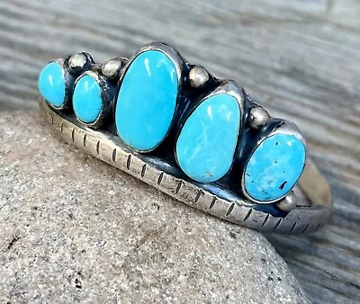 Unique Vintage Navajo Turquoise Sterling Silver Cuff Bracelet Abstract Tiara • $150