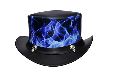 Top Hat Leather Black Top Hat Steampunk Hat Gothic Hat Victorian Hat Biker Hat • $98.77