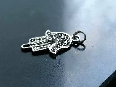 Sterling Silver Filigree Open Hamsa Hand  Of Fatima Charm Pendant 2.1cm Length • £5