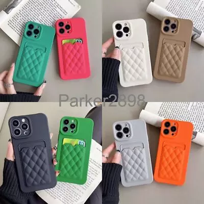 $14.29 • Buy Case For IPhone 14 13 12 11 Pro Max 8 7 Plus XS XR Quilted Card Slot TPU Cover