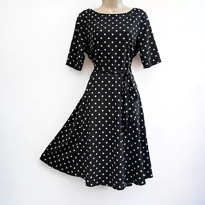 Polka Dot Dress Size 16 WALLIS Retro 50s Ditsy Print Bright Summer Wedding Party • £7.50