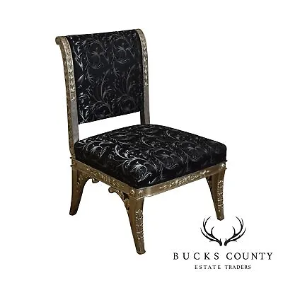 Silver Leaf French Regency Style Slipper Chair • $1495