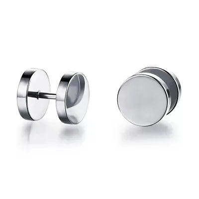 Pair Black Flat Round Barbell Plug Stud Earrings GYM MENS Stainless Steel 3-14MM • $4.58