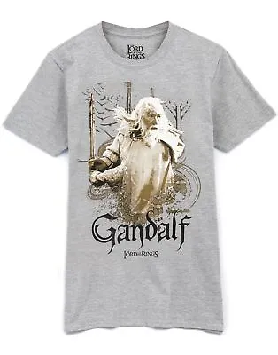 The Lord Of The Rings Mens T-Shirt Gandalf Wizard Movie Grey Top • £16.99