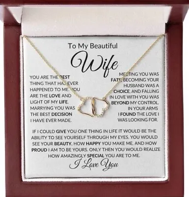 To My Wife 10k Solid Gold Pave Diamonds Heart Necklace Gifts For Her I Love You • $299