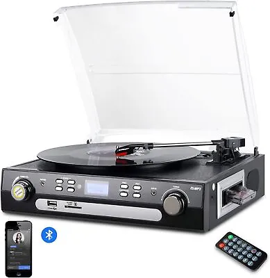 New Bluetooth Record Player With Stereo Speakers Turntable For Vinyl To MP3 • $58.99