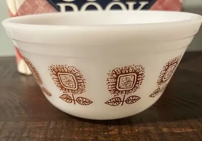 Vintage Federal Mixing Bowl Square Sunflower Gold White Milk Glass • $10
