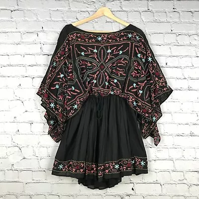 Free People Embroidered Dress Womens Small Black Butterfly Sleeve Batiste Frida • $79