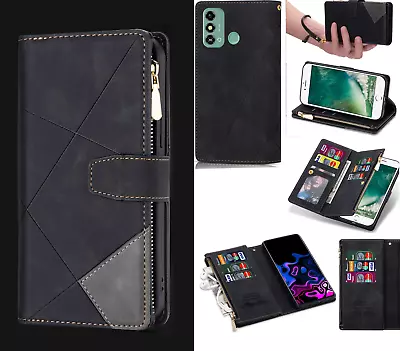 ZTE Blade A53 Suede Wallet Case Collage Line Embossed Design 9 Card Slots Zip • $13.50