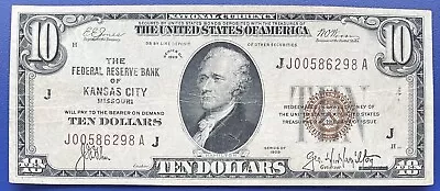1929 Ten Dollar National Currency Bill $10 Note - Kansas City Missouri #73761 • $69.99
