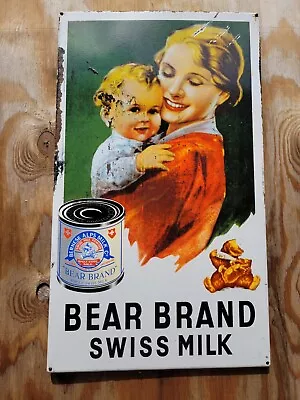 Vintage Milk Porcelain Sign Bear Brand Swiss Baby Formula Food Nursing Mother • $381.81