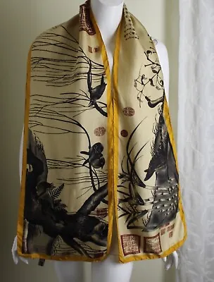 Estate Vintage Shanghai Museum Silk Ducks 69x13 Scarf Chinese Art • $58