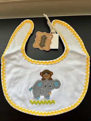 Mud Pie SAFARI Baby Bib Elephant Monkey Cotton NWT NEW • $9.99