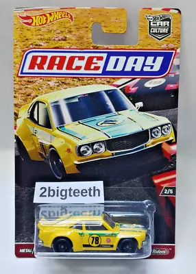 Hot Wheels Race Day Mazda RX3 Yellow Car Culture Real Riders  2/5 • $5.99