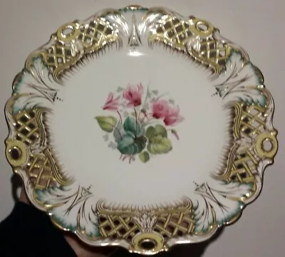 £32 • Buy Minton Porcelain Reticulated Cabinet Plate Cyclamen Botanical Signed J Colelough