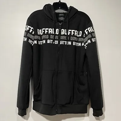 David Buffalo Bitten Full Zip Sherpa Lined Bomber Jacket Medium Black Hooded • $15.13