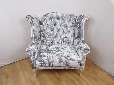 Argent Grey Crushed Velvet Queen Anne Wing Chair - Love Seat  • £730