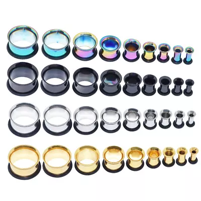 Pair Single Flare Flesh Tunnels W/O-rings Surgical Stainless Ear Plugs Gauges • $6.39