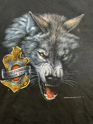 Vtg Used 1992 Harley Davidson 3D Emblem Wolf Single Stitch T-Shirt S/M Black • $80