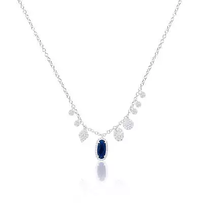 14kt White Gold Blue Sapphire And Diamond Necklace 18 Inches Meira T • $1319